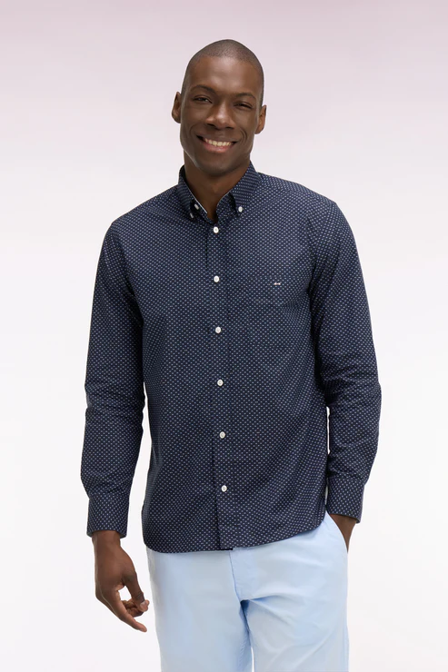 Featured image for “Chemise en popeline de coton bleu ciel à micromotifs coupe regular Eden Park”