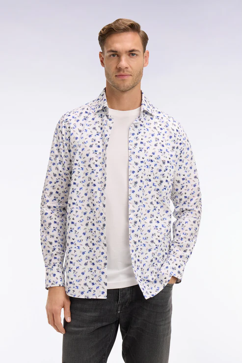 Featured image for “Chemise en popeline de coton imprimé floral bleu coupe slim Eden Park”