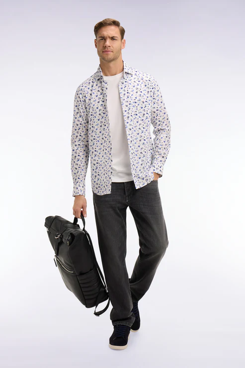 Featured image for “Chemise en popeline de coton imprimé floral bleu coupe slim Eden Park”