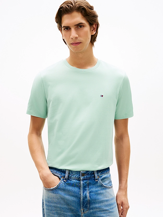 Featured image for “T-shirt à col ras-du-cou vert clair et drapeau brodé Tommy Hilfiger”