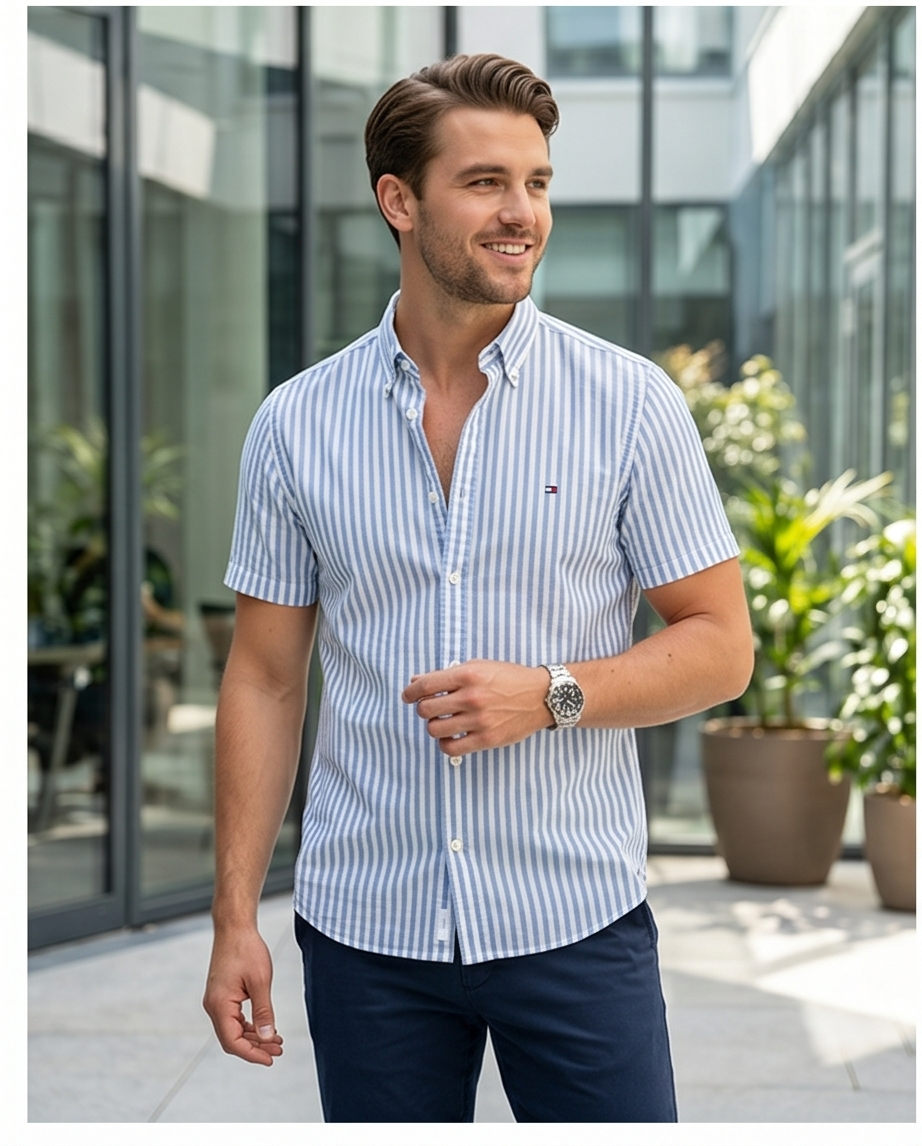 Featured image for “Chemisette rayée bleu ciel Tommy Hilfiger”