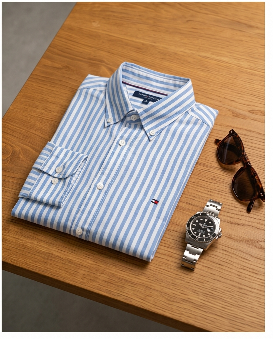Featured image for “Chemisette rayée bleu ciel Tommy Hilfiger”