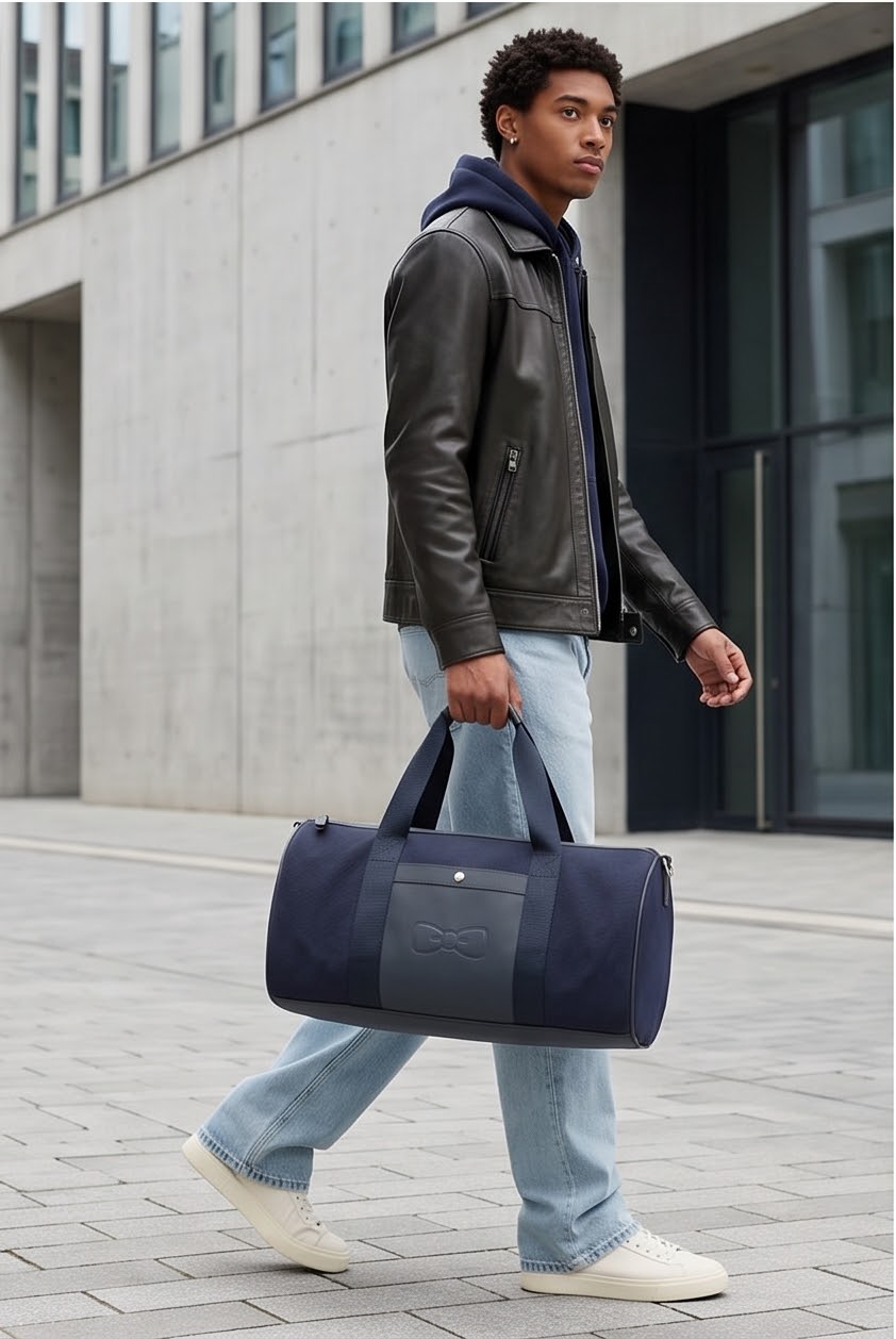 Featured image for “Sac de sport polochon en gomme et nylon marine Eden Park”