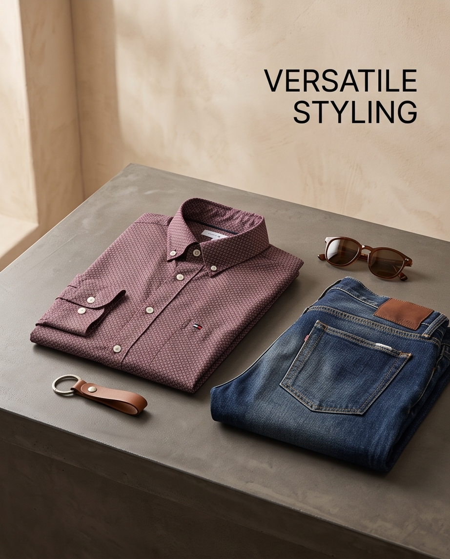 Featured image for “Chemise print bordeaux flex poplin Tommy Hilfiger”