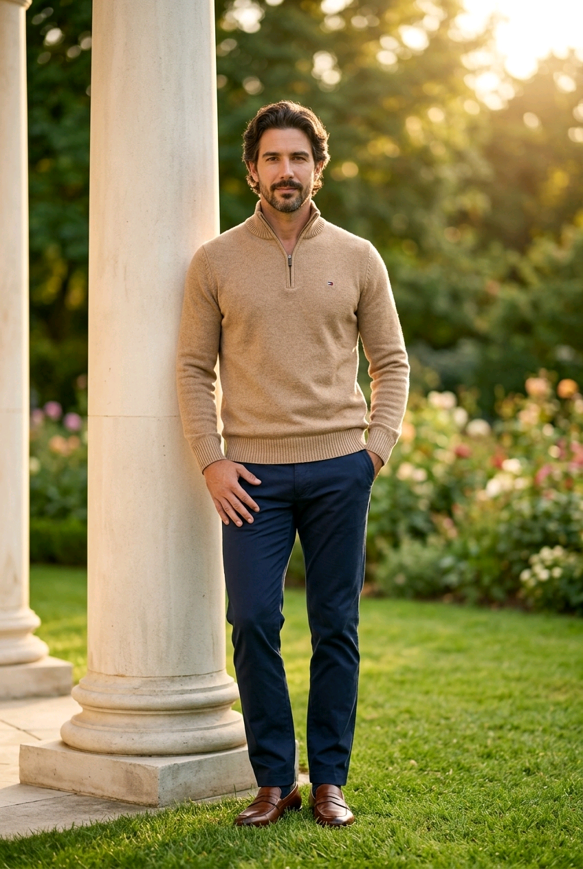 Featured image for “Pull lambswool zip marron clair Tommy Hilfiger”