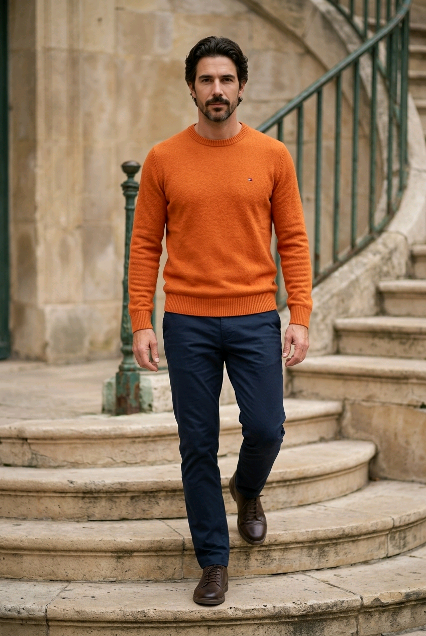 Featured image for “Pull lambswool orange col rond Tommy Hilfiger”