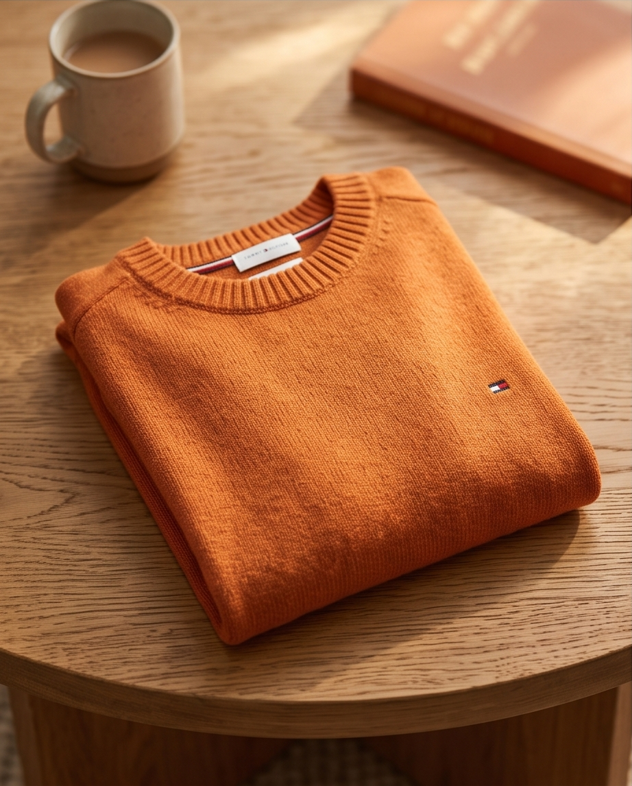 Featured image for “Pull lambswool orange col rond Tommy Hilfiger”
