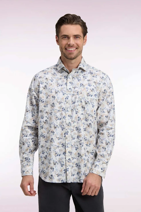Featured image for “Chemise en coton écru à imprimé végétal coupe droite Eden Park”
