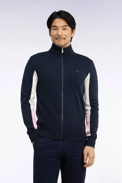 Featured image for “Cardigan zippé en coton marine coupe droite Eden Park”