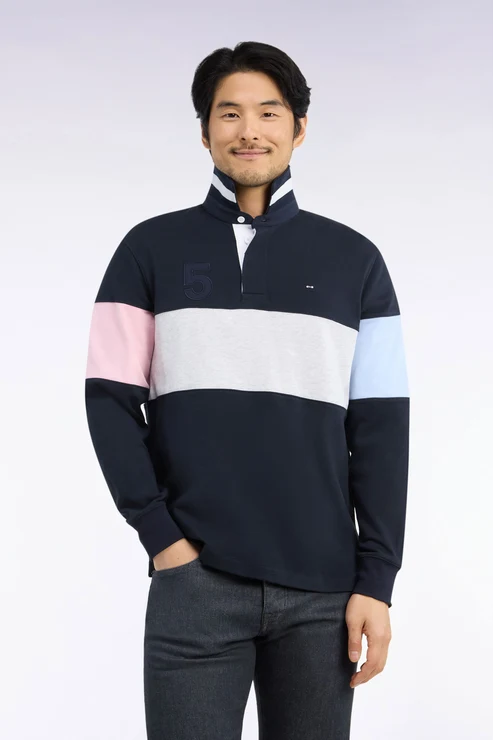 Featured image for “Maillot manches longues coupé cousu en jersey de coton marine broderie 5 Eden Park”