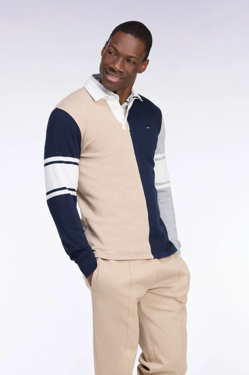 Featured image for “Maillot manches longues en jersey coton à découpe verticale beige Eden Park”