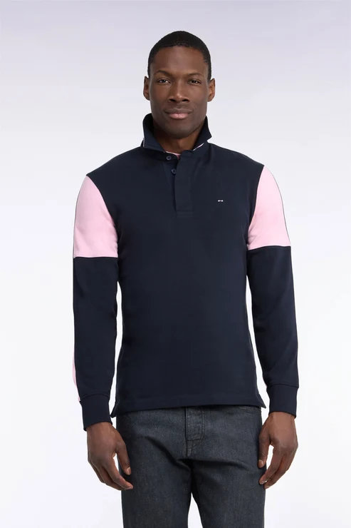 Featured image for “Maillot manches longues en jersey de coton marine et rose Eden Park”