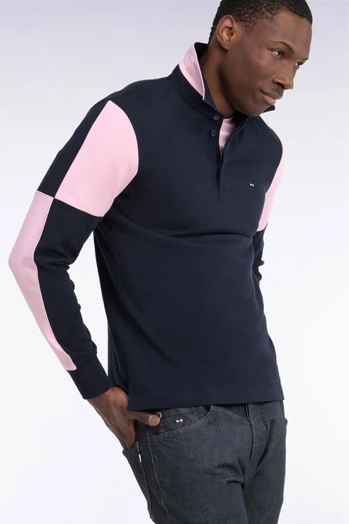 Featured image for “Maillot manches longues en jersey de coton marine et rose Eden Park”