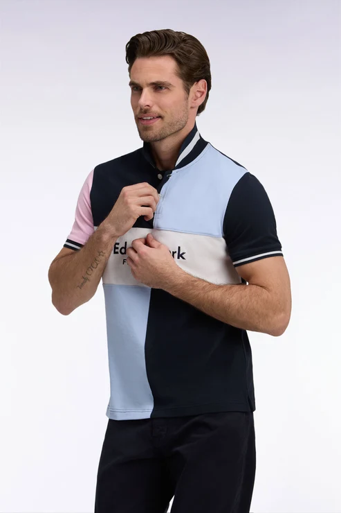 Featured image for “Polo manches courtes en coton marine et ciel broderie Eden Park coupe droite Eden Park”