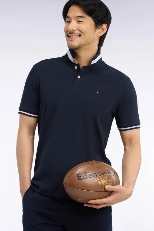 Featured image for “Polo manches courtes en coton marine coupe droite Eden Park”