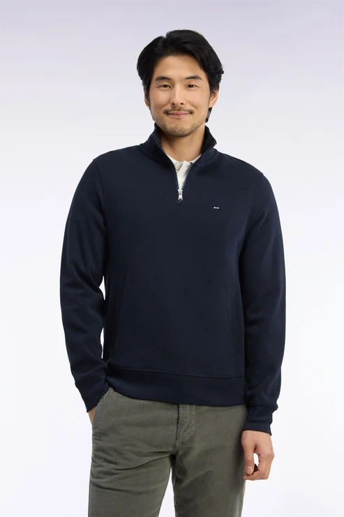 Featured image for “Sweatshirt col camionneur en molleton coton marine coupe droite Eden Park”