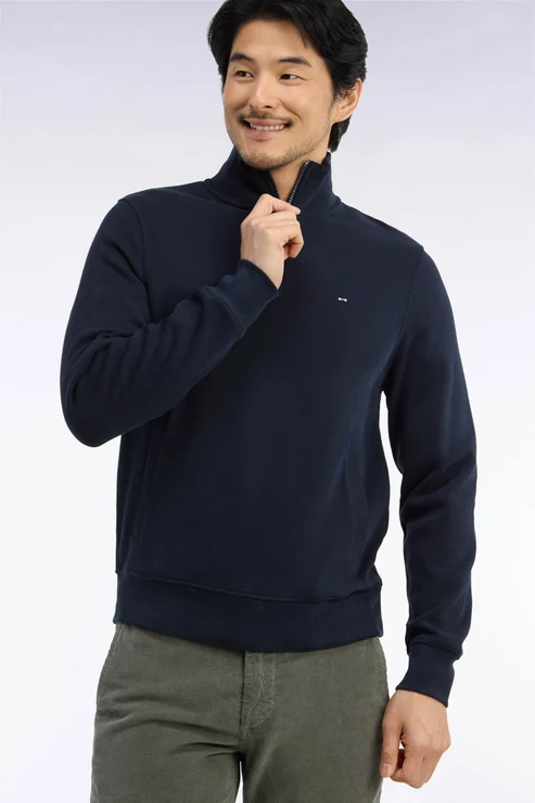 Featured image for “Sweatshirt col camionneur en molleton coton marine coupe droite Eden Park”