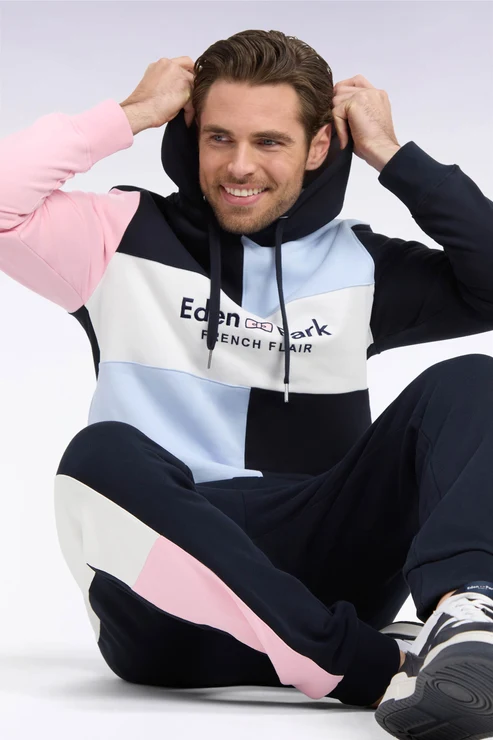 Featured image for “Sweatshirt à capuche en coton marine brodé coupe droite Eden Park”