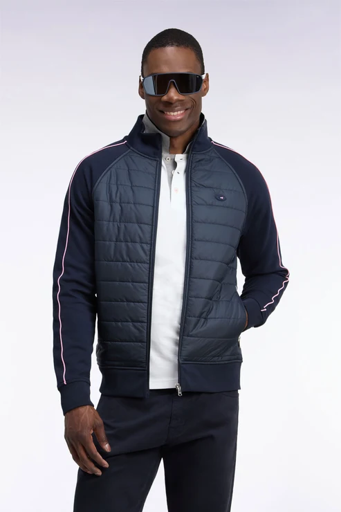 Featured image for “Sweatshirt zippé à parmenture matelassée marine XV de France coupe droite Eden Park”