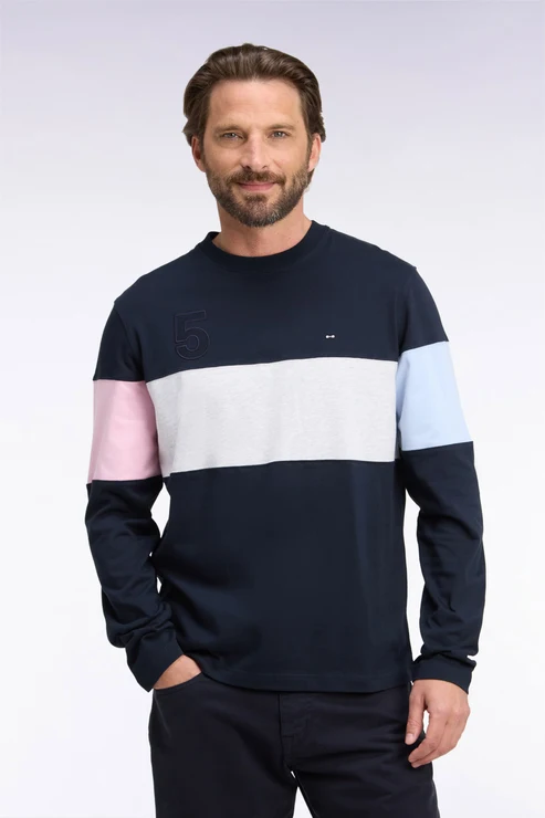 Featured image for “T-shirt manches longues en coton marine à découpes coupe droite Eden Park”