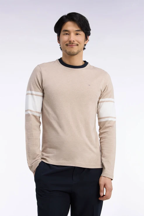 Featured image for “T-shirt manches longues en coton peigné beige coupe droite Eden Park”