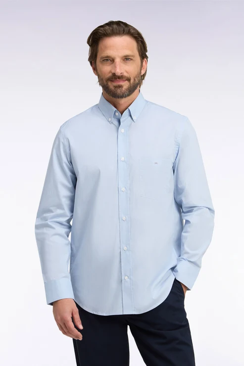 Featured image for “Chemise en coton gris à micromotifs coupe droite Eden Park”