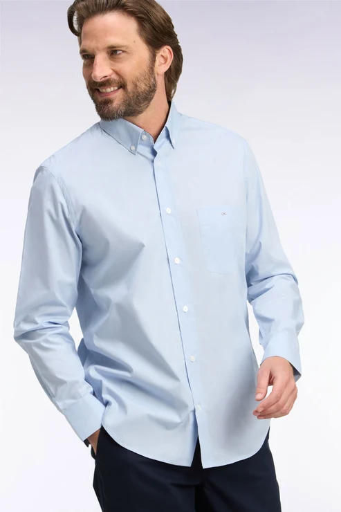 Featured image for “Chemise en coton gris à micromotifs coupe droite Eden Park”