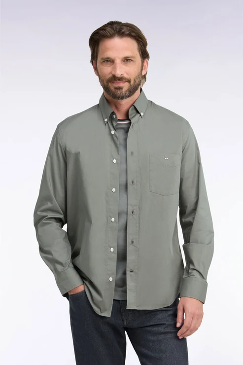 Featured image for “Chemise en coton kaki à détails micromotifs coupe droite Eden Park”