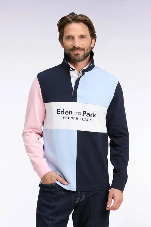 Featured image for “Maillot manches longues coupé cousu en jersey de coton marine brodé Eden Park”
