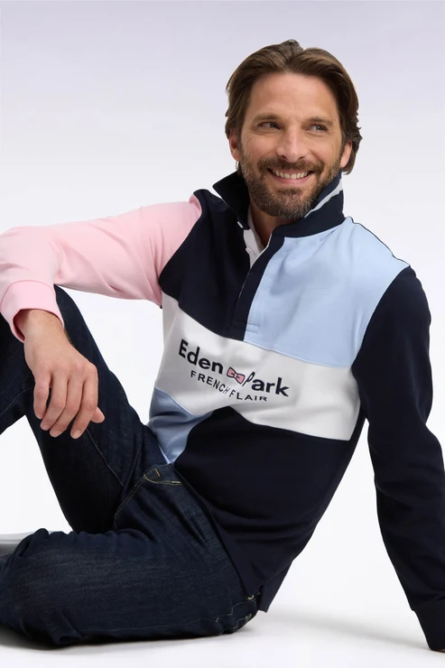 Featured image for “Maillot manches longues coupé cousu en jersey de coton marine brodé Eden Park”