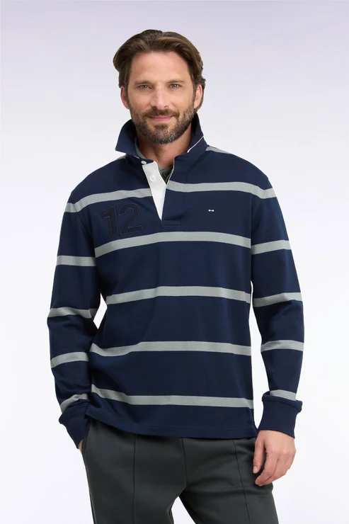Featured image for “Maillot manches longues en jersey de coton kaki rayé broderie dos Eden Park”