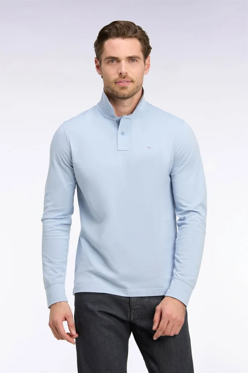 Featured image for “Polo manches longues en coton Pima bleu ciel coupe droite Eden Park”