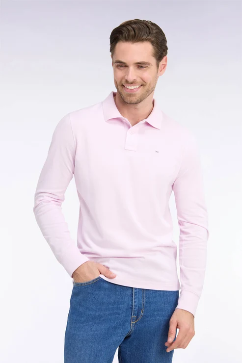 Featured image for “Polo manches longues en coton Pima rose coupe droite Eden Park”