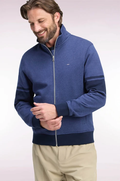 Featured image for “Sweatshirt zippé à col montant en molleton coton chiné coupe droite Eden Park”