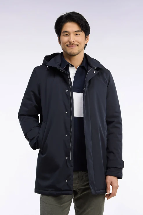 Featured image for “Imperméable en nylon marine avec capuche amovible Eden Park”
