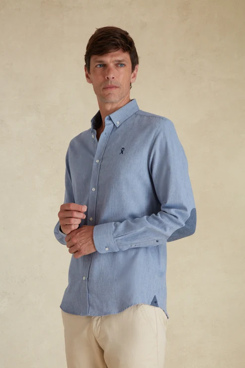 Featured image for “Chemise Slim en flanelle bleu ciel Vicomte Arthur”
