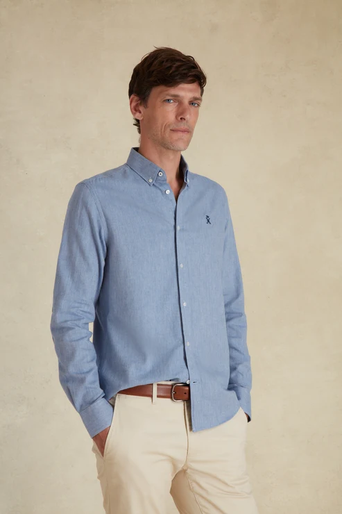 Featured image for “Chemise Slim en flanelle bleu ciel Vicomte Arthur”
