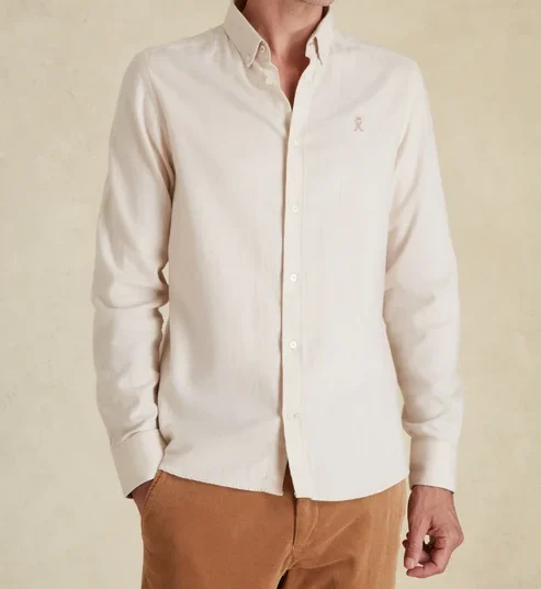 Featured image for “Chemise Slim en flanelle beige Vicomte Arthur”