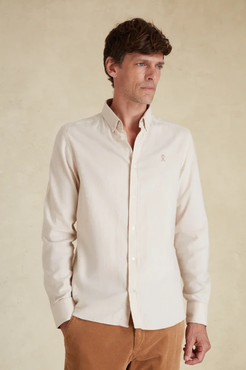 Featured image for “Chemise Slim en flanelle beige Vicomte Arthur”