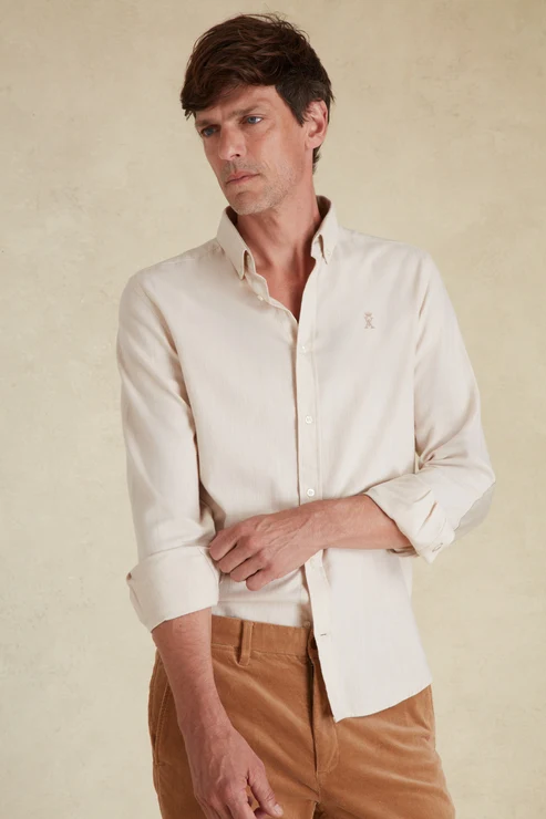 Featured image for “Chemise Slim en flanelle beige Vicomte Arthur”