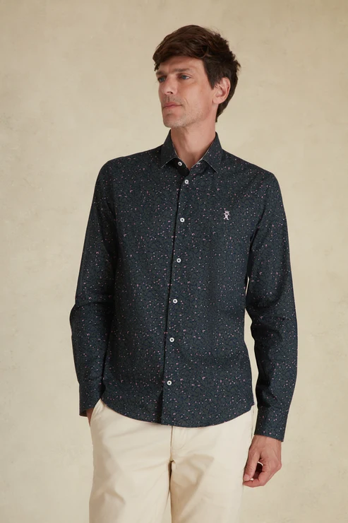 Featured image for “Chemise Slim à Imprimé kaki à fleurs Vicomte Arthur”