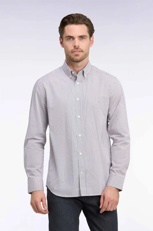 Featured image for “Chemise droite en coton rayé bleu marine et rose Eden Park”