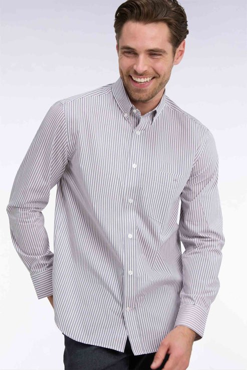 Featured image for “Chemise droite en coton rayé bleu marine et rose Eden Park”