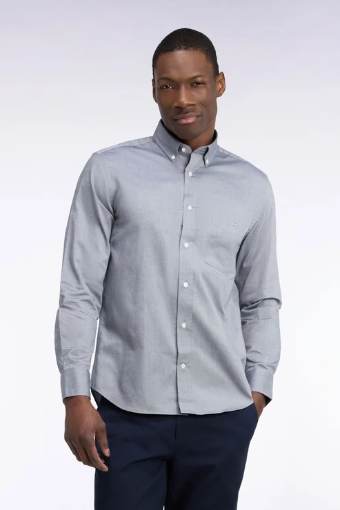 Featured image for “Chemise coupe droite en coton bleu marine uni Eden Park”