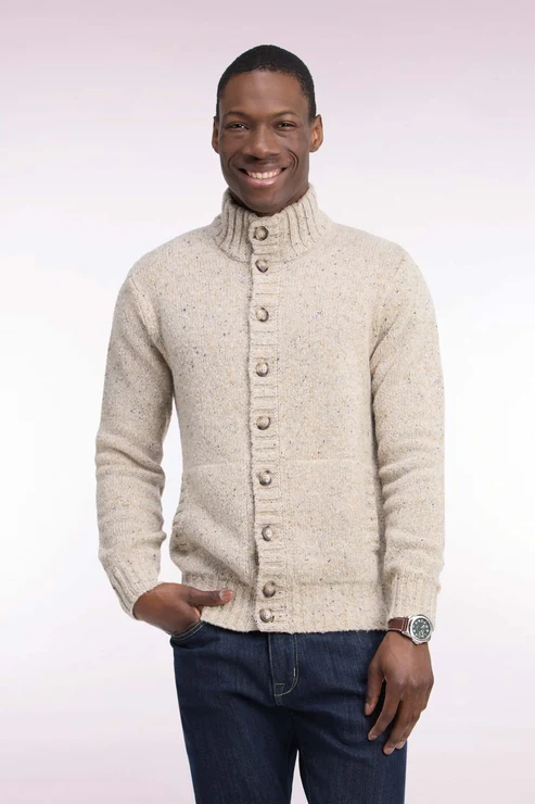 Featured image for “Cardigan boutonné coupe droite en tricot écru épais tacheté Eden Park”