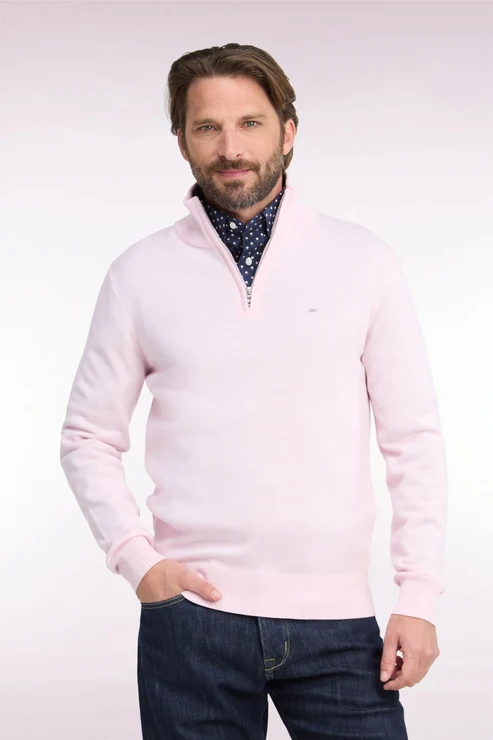 Featured image for “Pull coupe droite en laine rose et coton à col camionneur Eden Park”