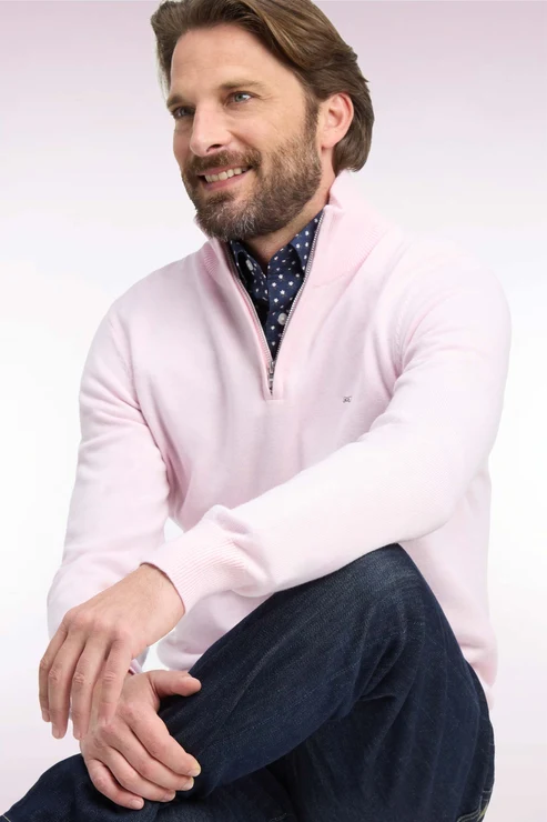 Featured image for “Pull coupe droite en laine rose et coton à col camionneur Eden Park”