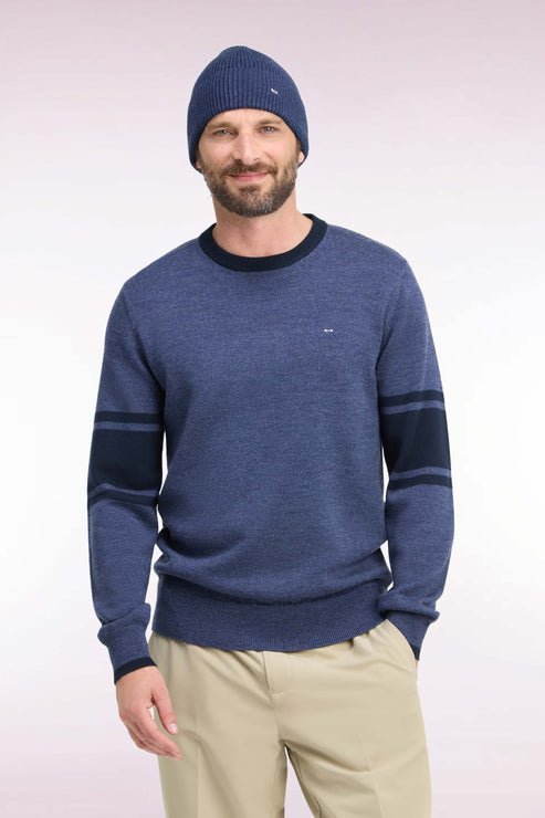 Featured image for “Pull col rond en jersey de laine mérinos bleu marine Eden Park”