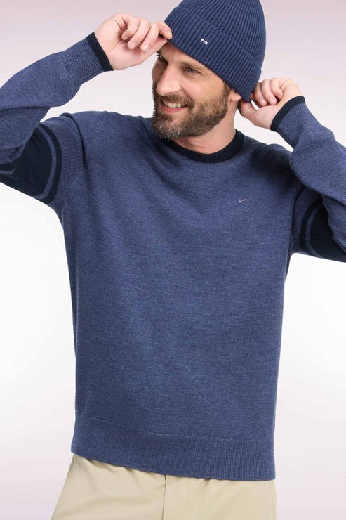 Featured image for “Pull col rond en jersey de laine mérinos bleu marine Eden Park”