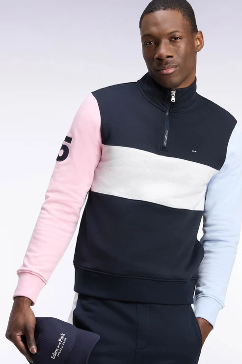 Featured image for “Sweat-shirt coupe droite en coton bleu marine à col camionneur Eden Park”